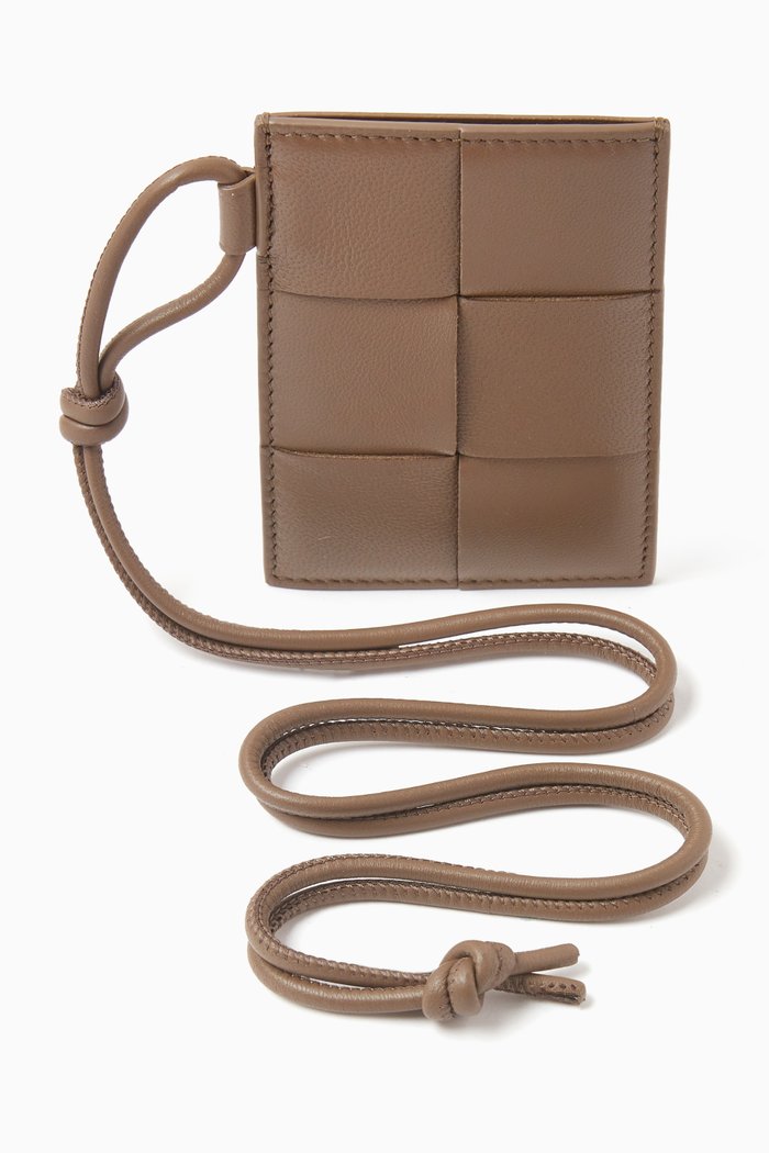 

Cassette Badge Holder in Intreccio Leather, Grey
