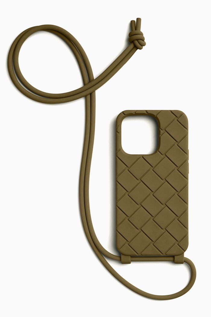 

iPhone 14 Pro Phone Case in Intreccio Rubber, Brown