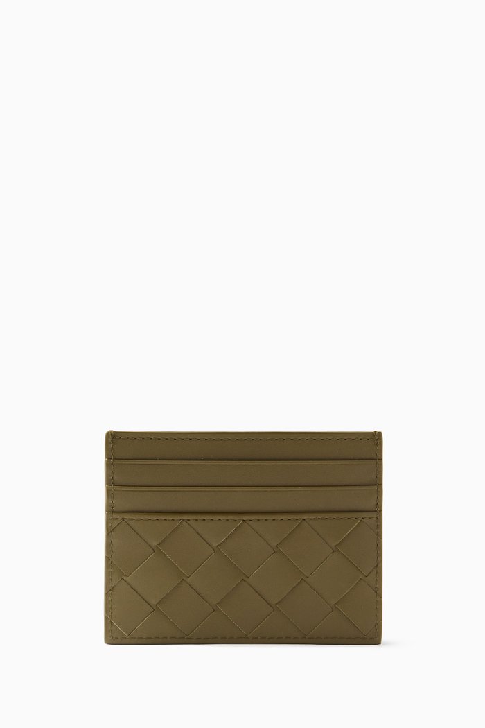 Credit Card Case in Intrecciato Leather, Brown