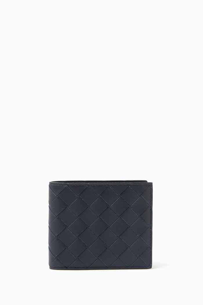 

Bi-fold Wallet in Intreccio Leather, Blue
