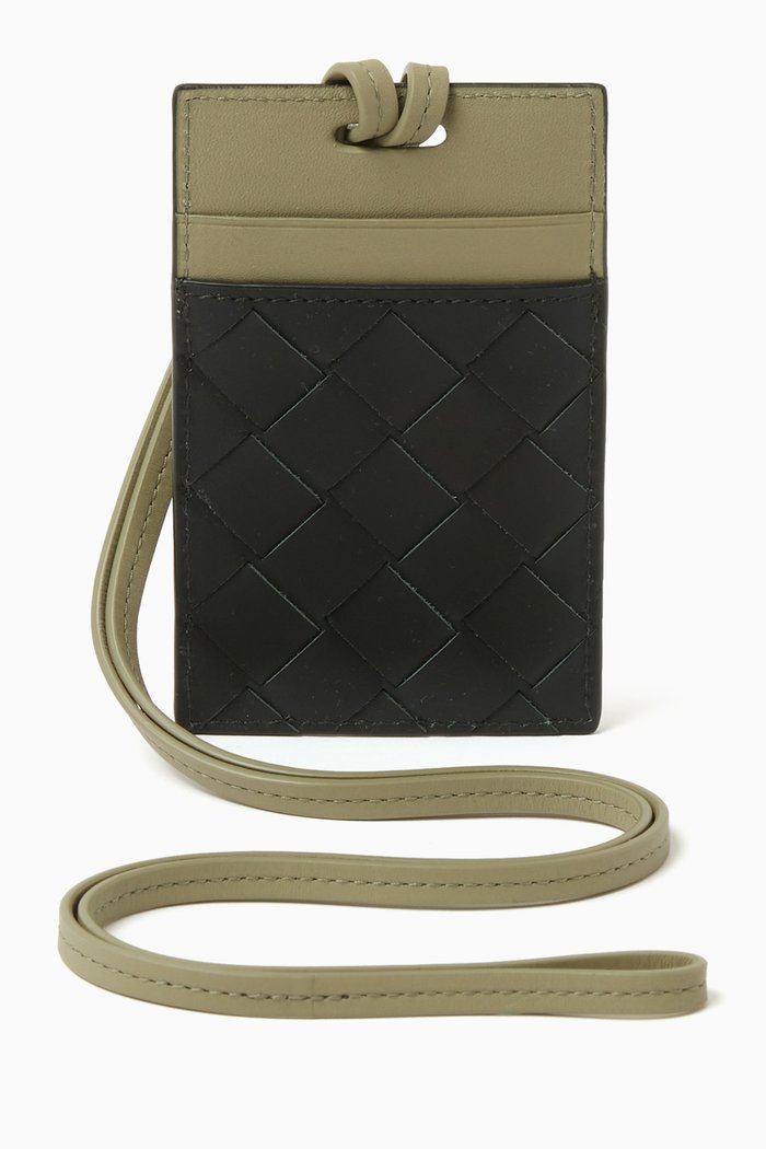 

Card Case on Strap in Intrecciato Leather, Green