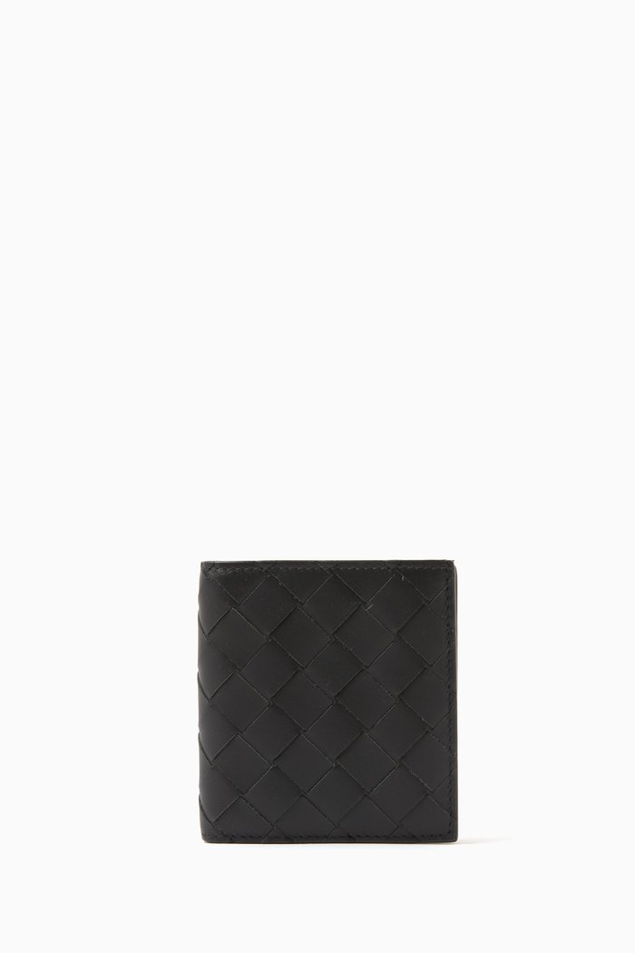 

Slim Bi-fold Wallet in Intrecciato Leather, Green