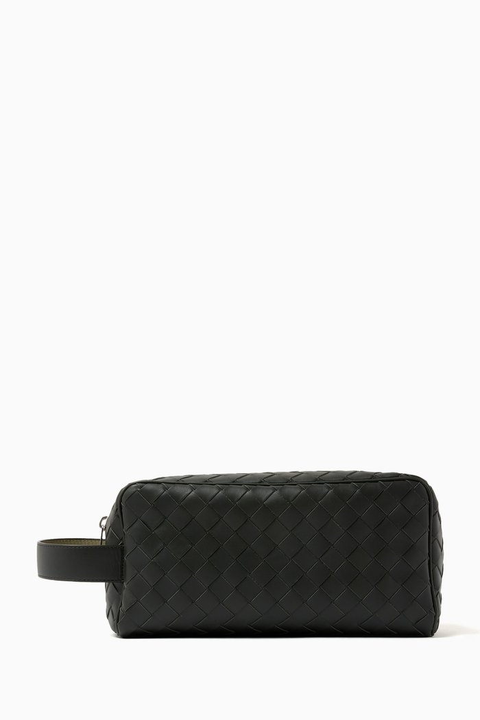 

Travel Pouch in Intrecciato Leather, Green