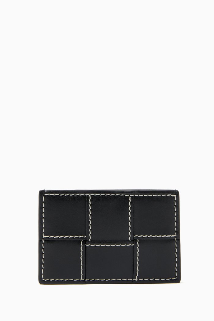 

Cassette Card Case in Intrecciato Leather, Black