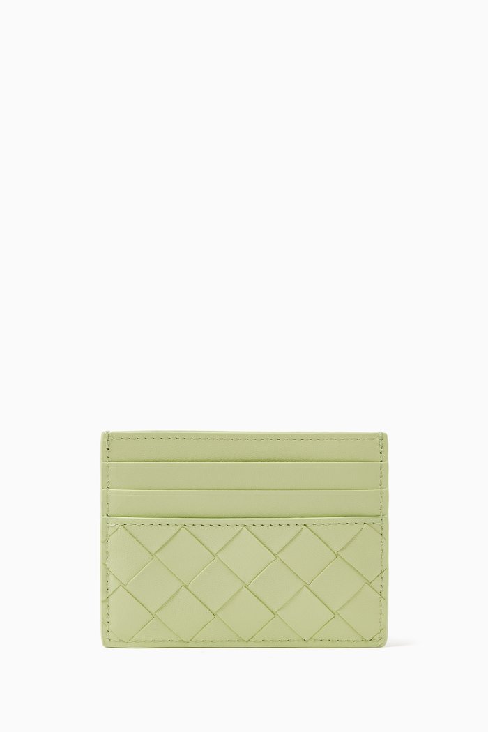 Credit Card Case in Intrecciato Leather, Green