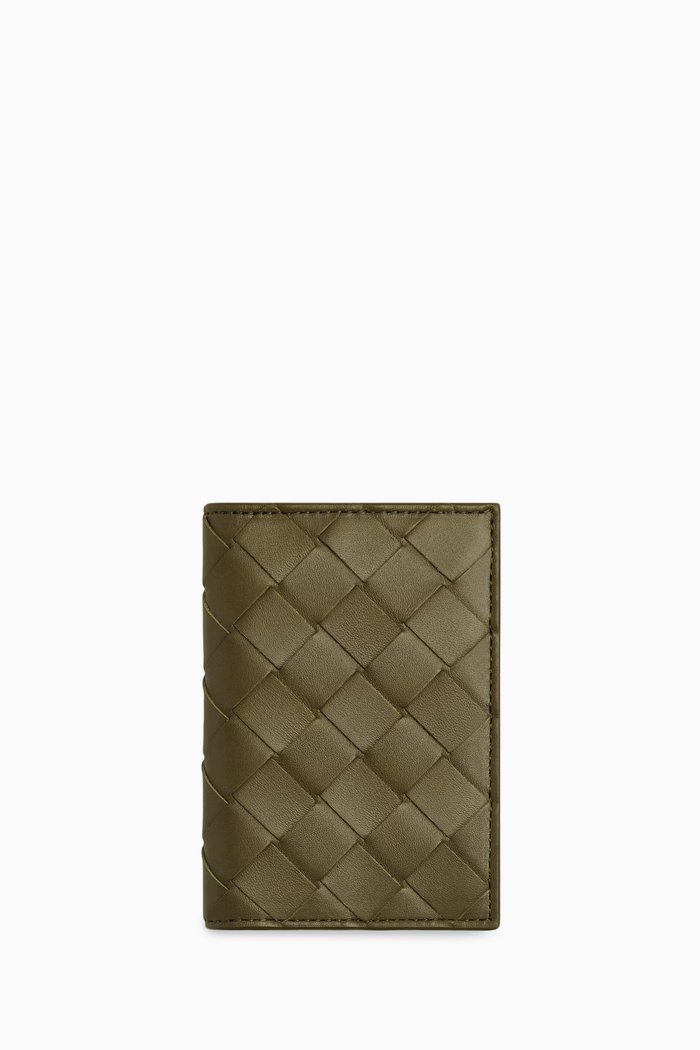 

Flap Card Case in Intrecciato Leather, Brown