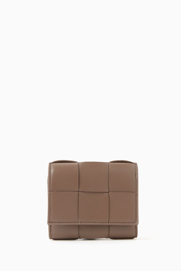

Tri-fold Zip Wallet in Intrecciato Nappa, Grey