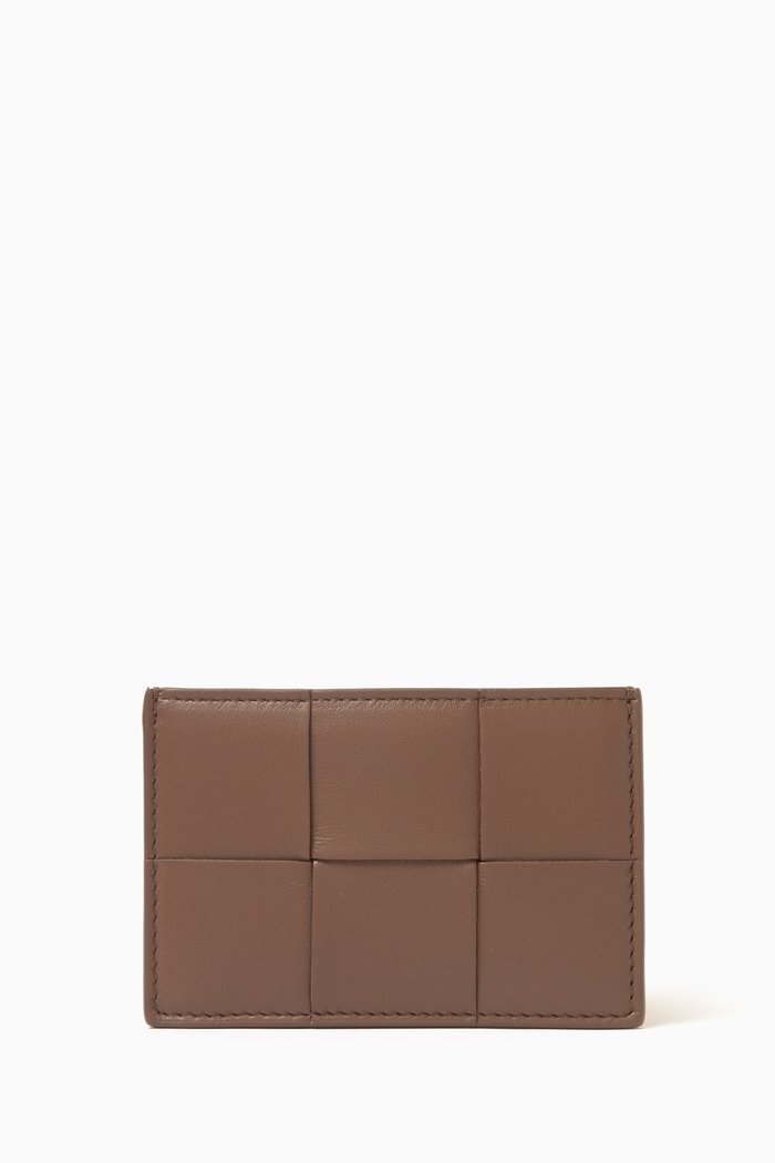 

Cassette Credit Card Case in Intreccio Leather, Grey