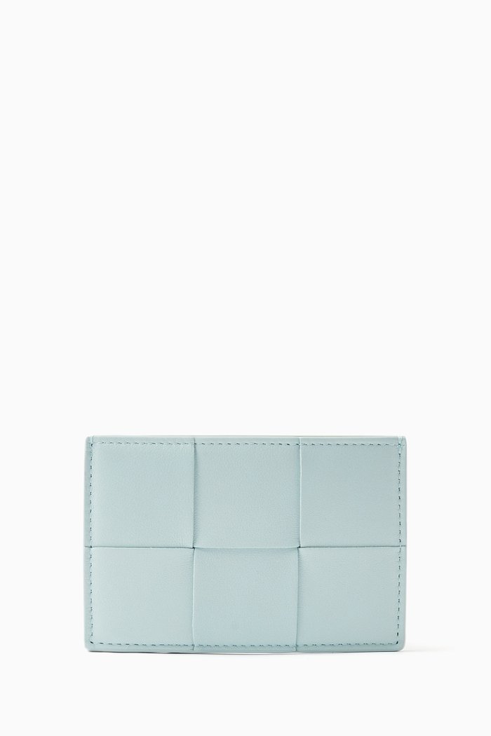 

Cassette Credit Card Case in Intrecciato Leather, Blue