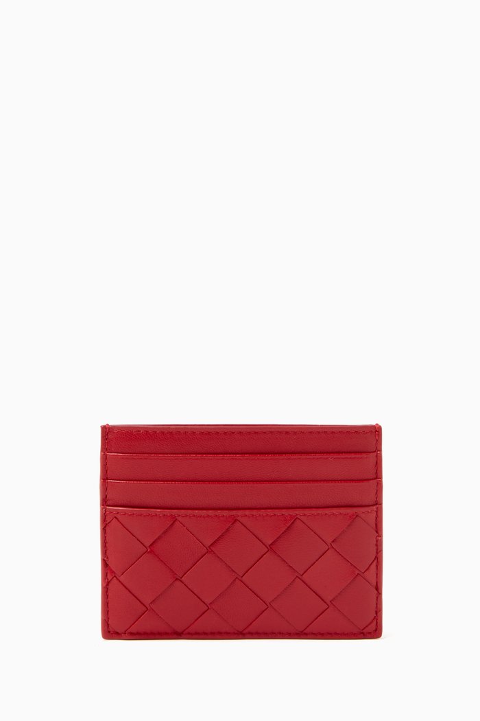 Credit Card Case in Intreccio Leather, Red