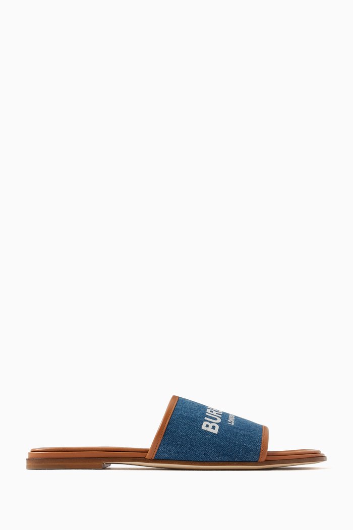 

Carolyn Logo Slides in Denim, Blue