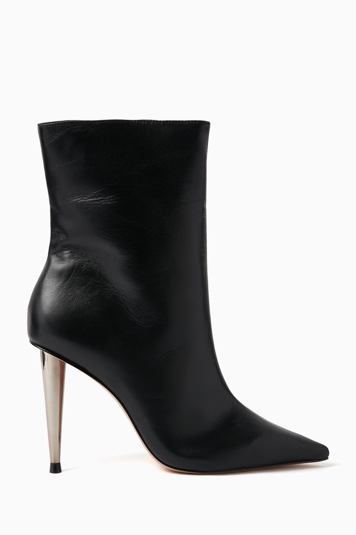 

Metallic Heel Ankle Boots in Leather, Black