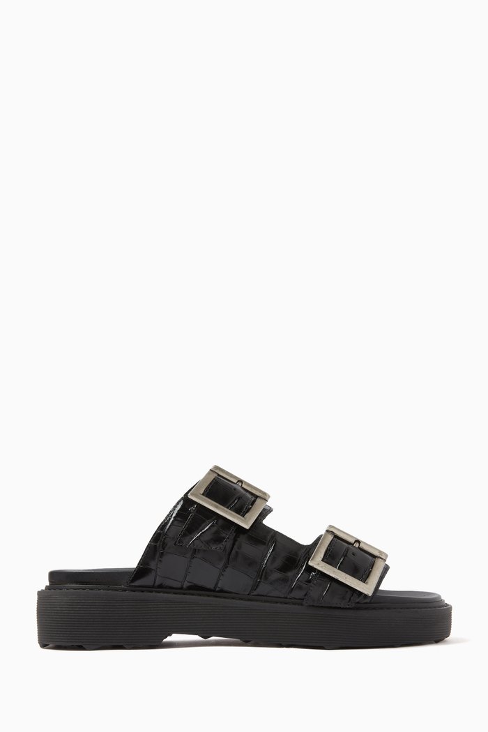 

Nola Platform Sandals in Croc-embossed Leather, Black