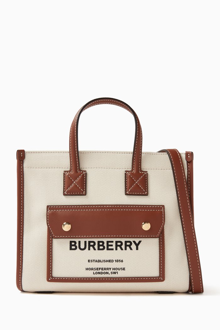 

Mini Freya Tote Bag in Canvas & Leather, Brown
