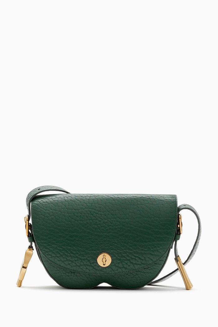 Small Chess Satchel Crossbody Bag in Calfskin Leather, Green