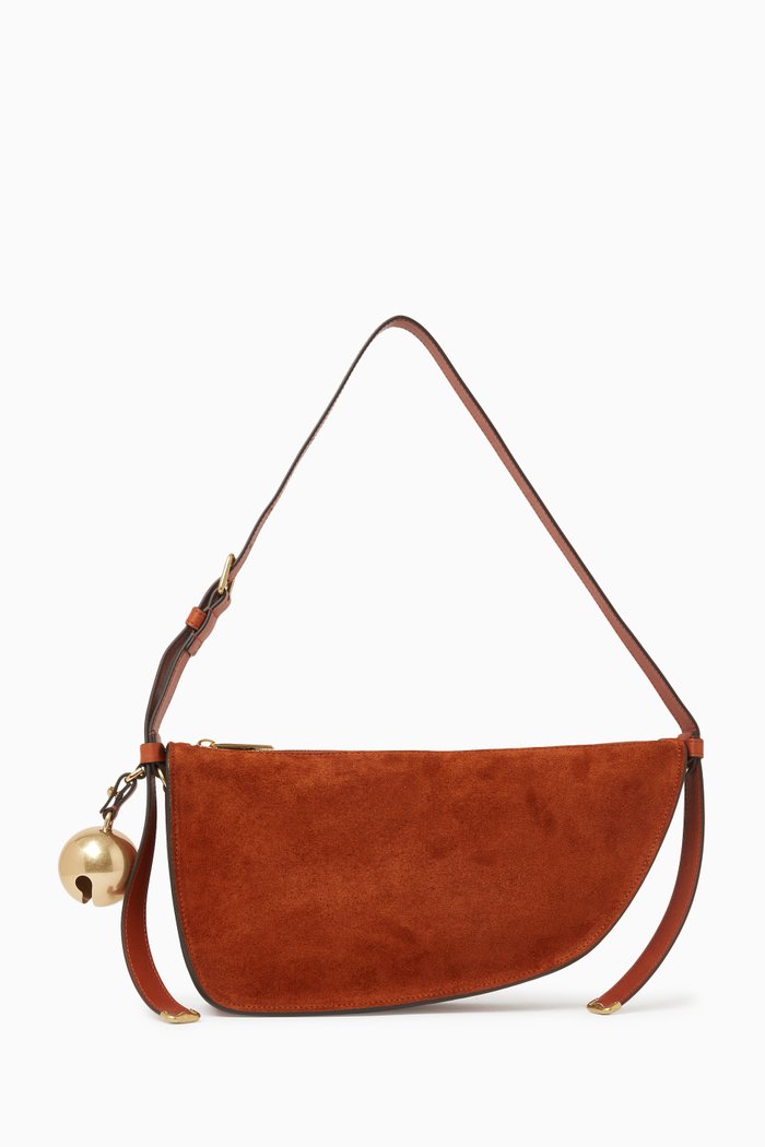 Small Shield Shoulder Bag in Suede, Brown