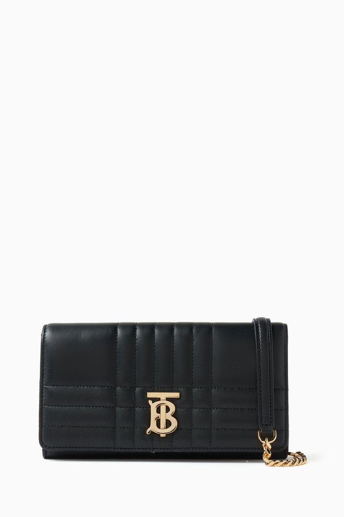 Lola Chain Wallet in Quilted Leather, Black