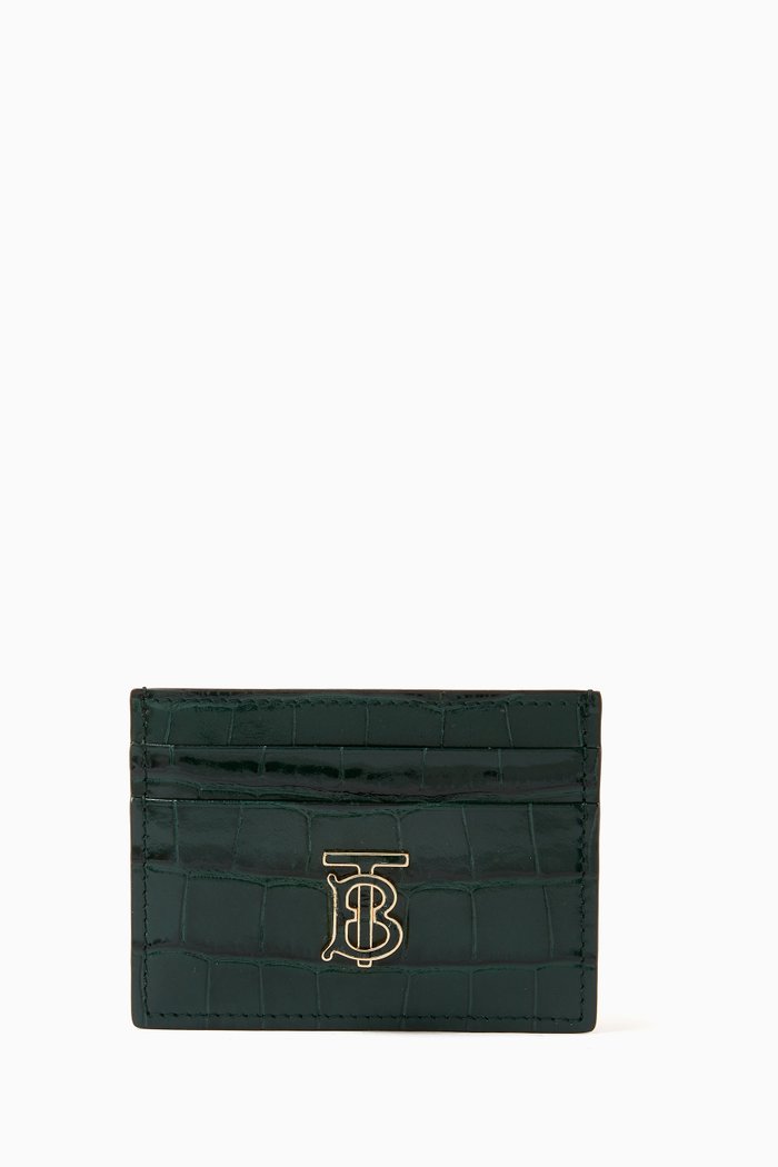 

Monogram Card Holder in Croc-embossed Leather, Green