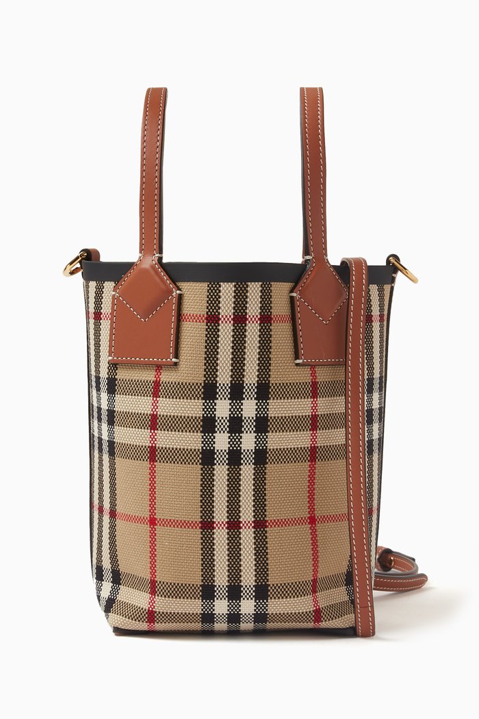 

Mini London Tote Bag in Vintage Check Canvas, Neutral