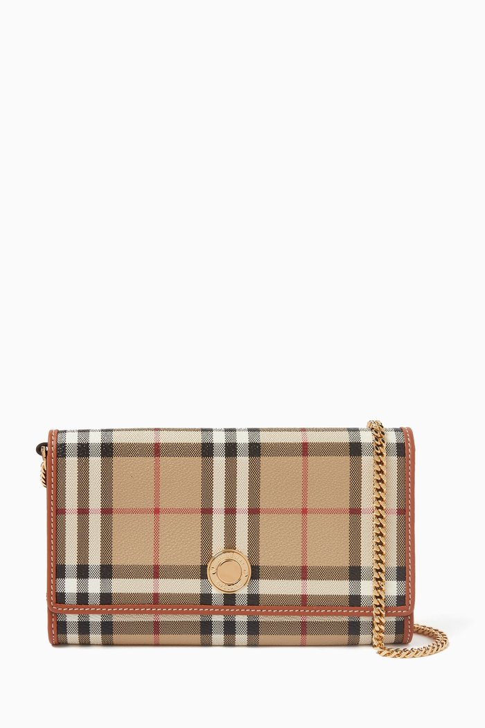 

Hannah Wallet on Chain in Vintage Check Canvas, Neutral