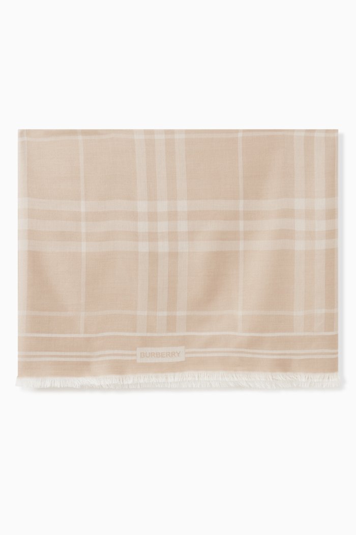 

Checked Scarf in Wool-blend Knit, Neutral