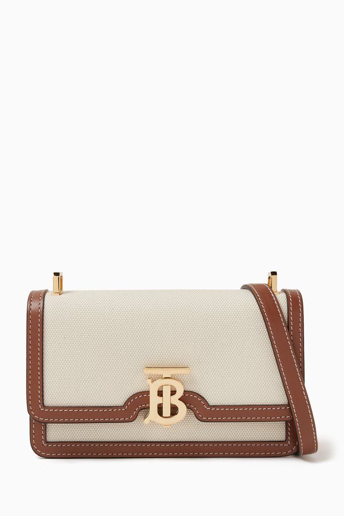 

Mini TB Shoulder Bag in Canvas & Leather, Brown