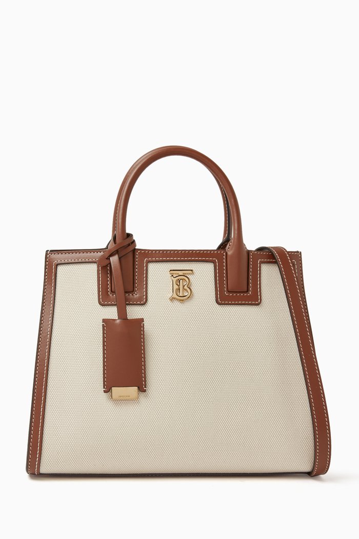 

Mini Frances Tote Bag in Cotton Canvas & Leather, Brown