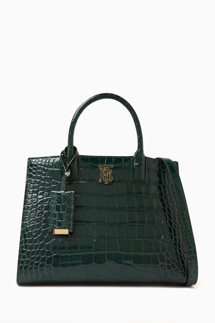 

Mini Frances Tote Bag in Croc-embossed Leather, Green