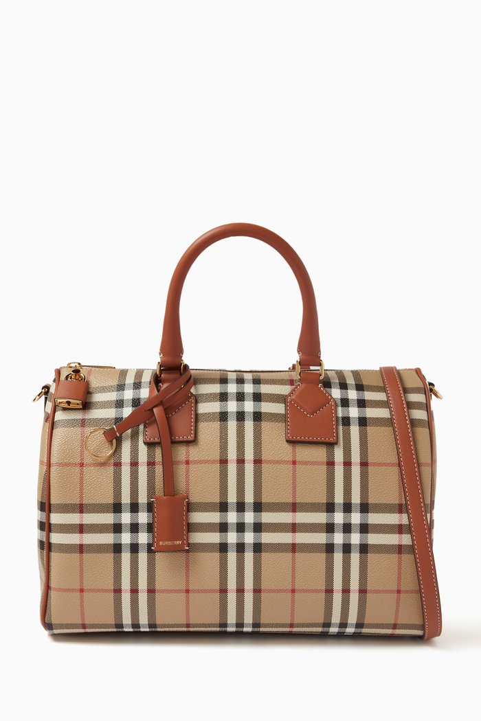

Medium Bowling Bag in Check Canvas, Neutral
