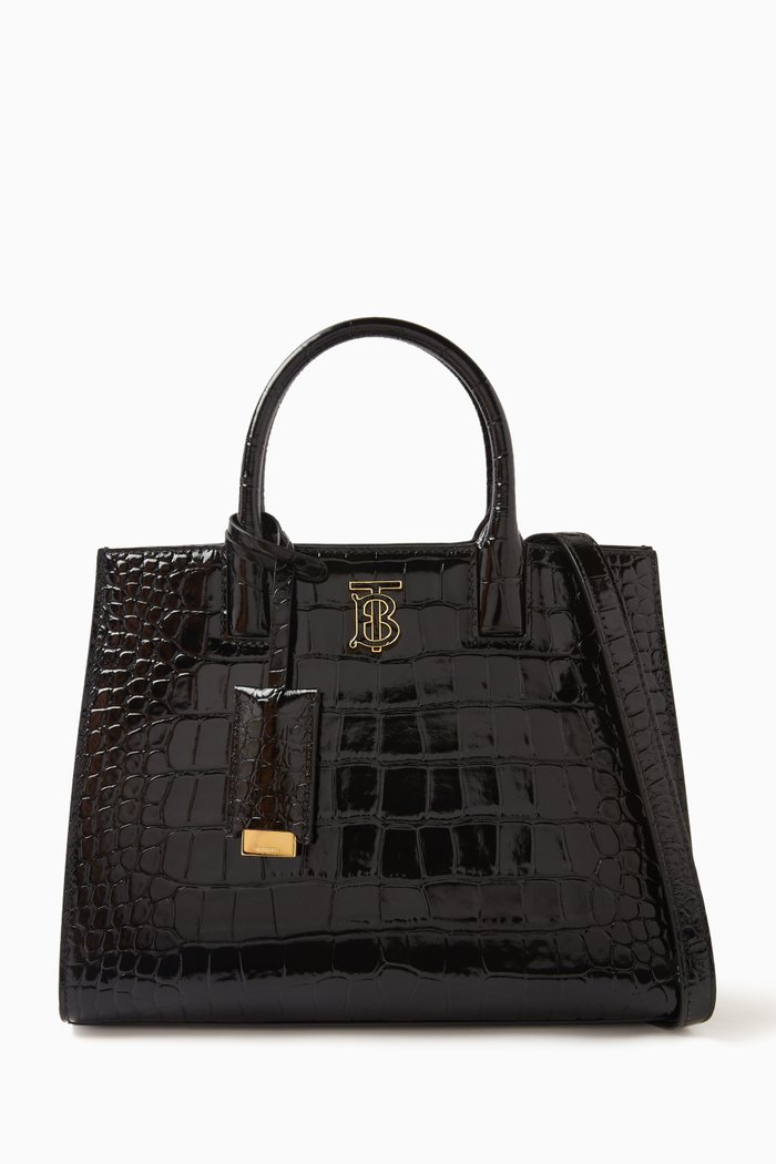 

Mini Frances Tote Bag in Croc-embossed Leather, Black
