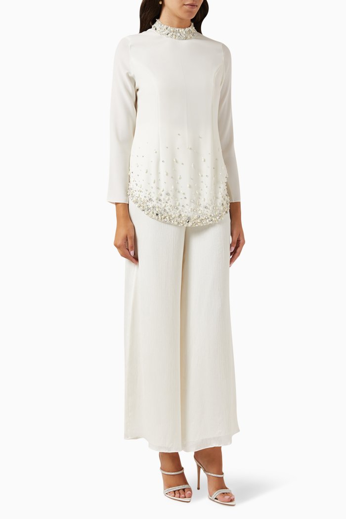 

Aubrey Embellished Top & Pants Set, Neutral