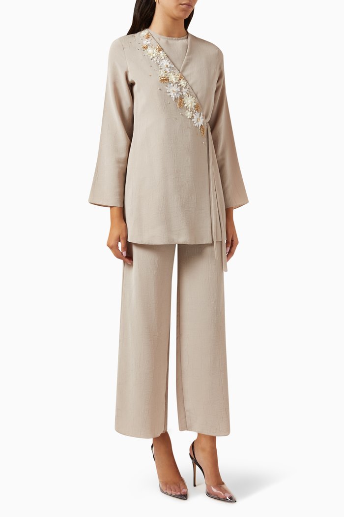 

Embellished Wrap Kimono Set, Neutral