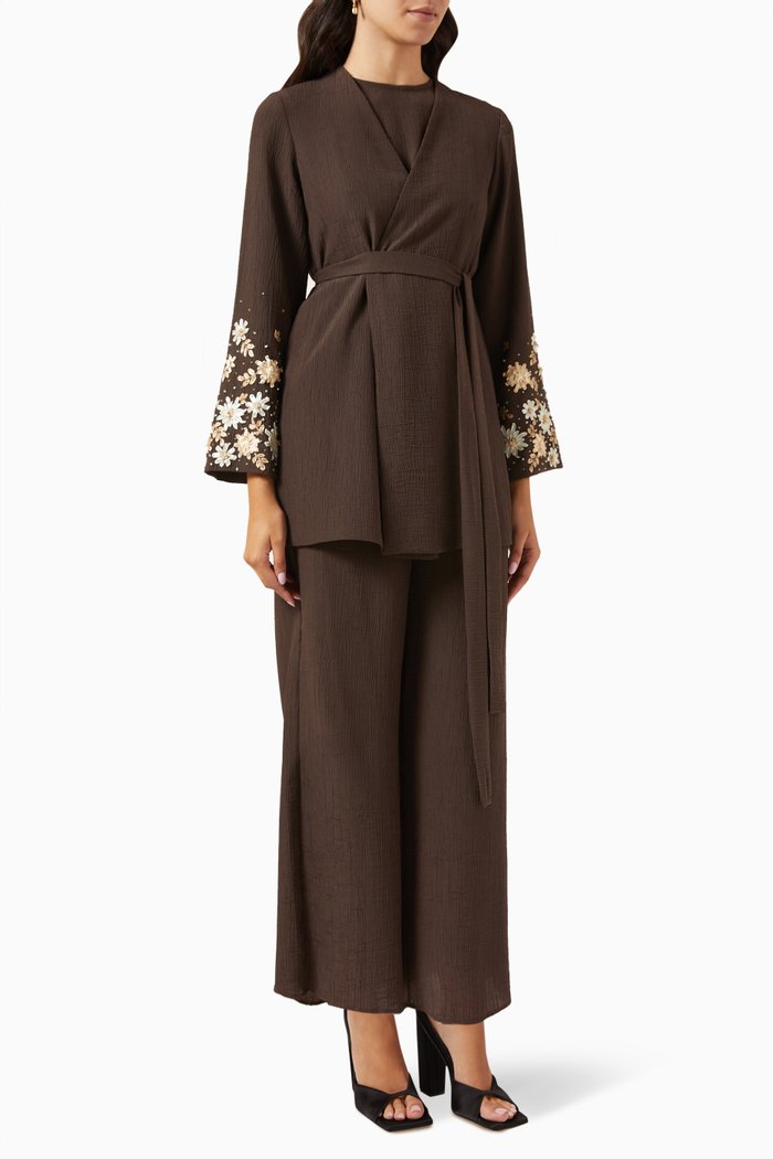 

Dulice Embellished Kimono Set, Brown