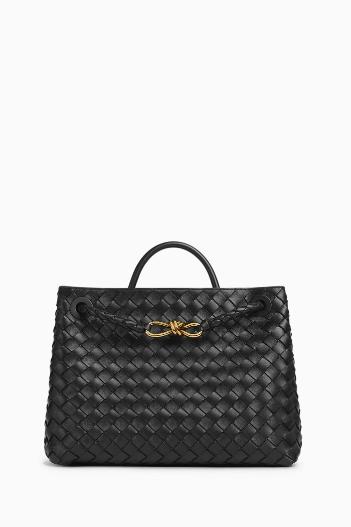 Medium Andiamo Crossbody Bag in Intrecciato Leather, Black