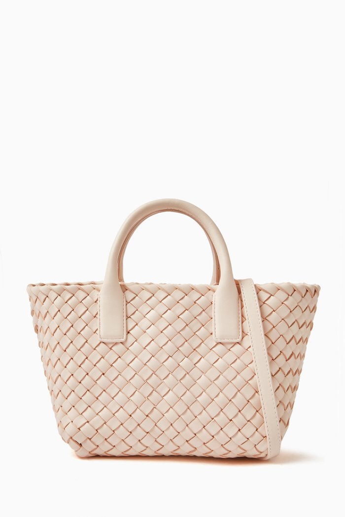 Mini Cabat Tote Bag in Intrecciato Leather, Neutral