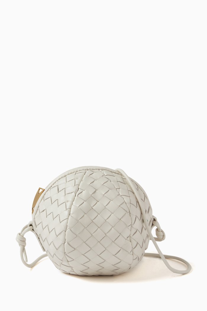 Mini Mava Shoulder Bag in Intreccio Leather, White