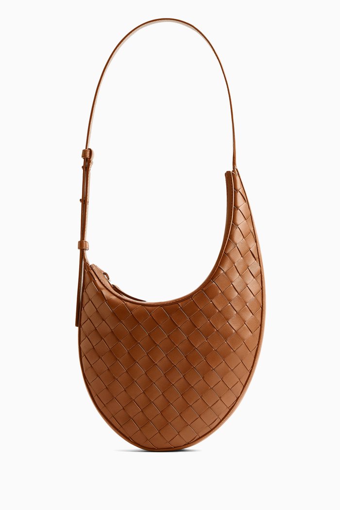 

Small Drop Shoulder Bag in Intrecciato Leather, Brown
