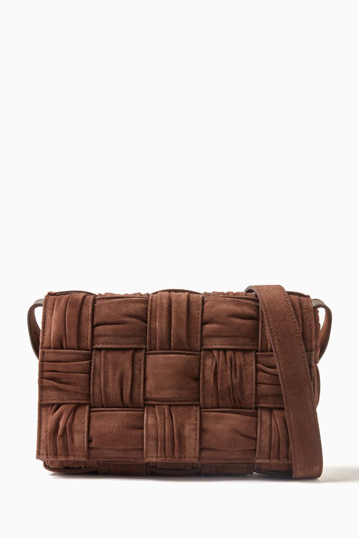 

Small Cassette Crossbody Bag in Foulard Intrecciato Suede, Brown