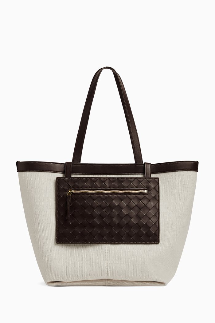 

Medium Flip Flap Tote Bag in Canvas & Leather, Neutral
