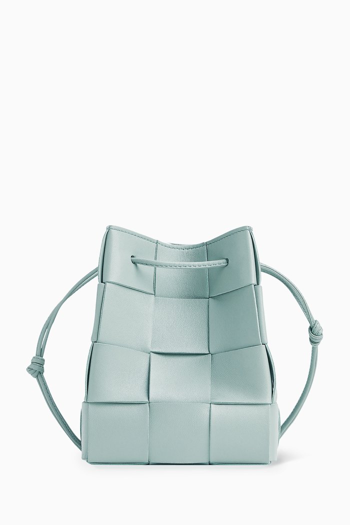 

Cassette Mini Bucket Bag in Intrecciato Nappa, Blue