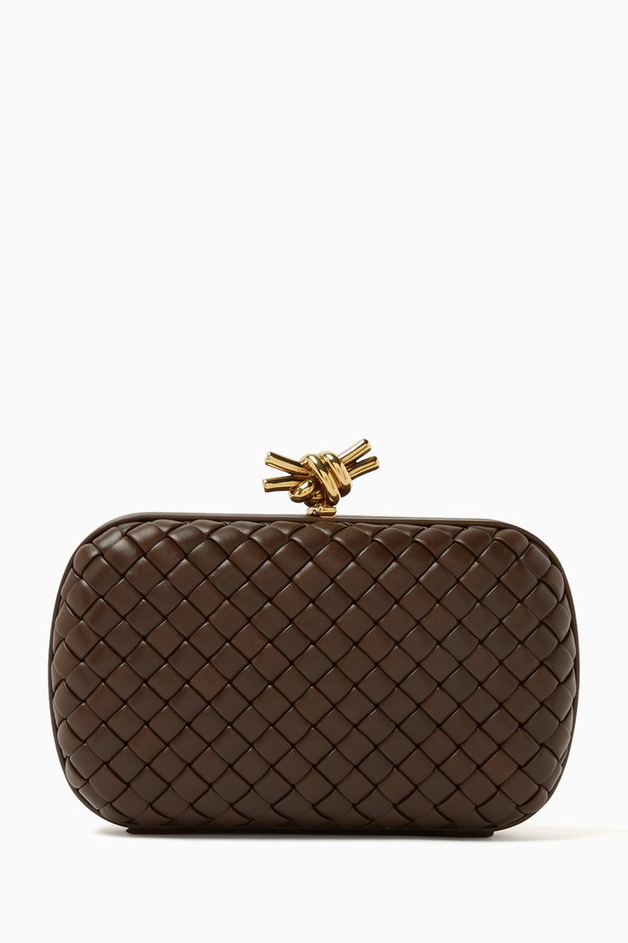 

Knot Minaudiere in Padded Intreccio Leather, Brown