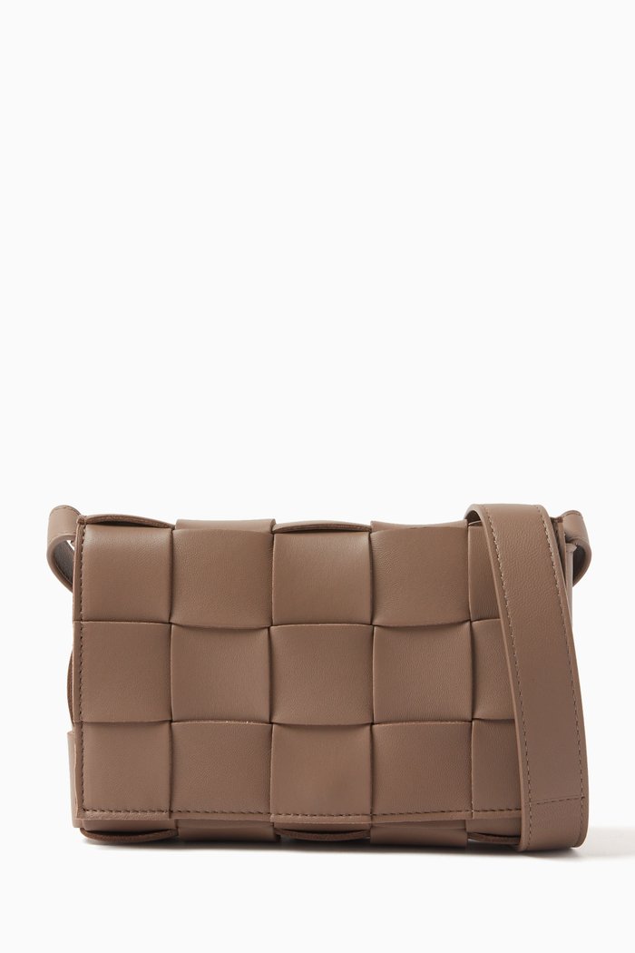 Small Cassette Cross-body Bag in Intrecciato Leather, Grey