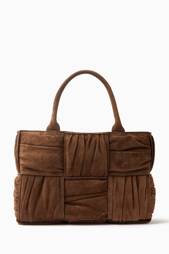 

Small Arco Tote Bag in Intreccio Leather, Brown