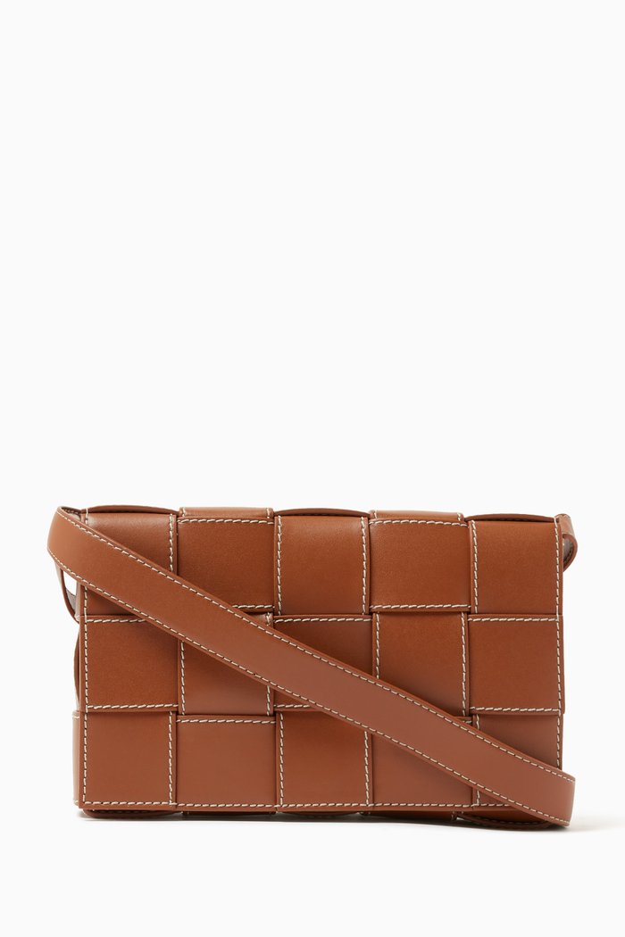 

Cassette Crossbody Bag in Orthogonal Woven Leather, Brown