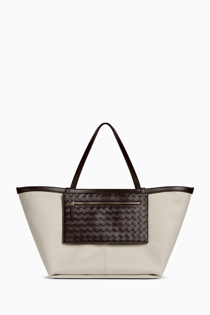 

Large Flip Flap Tote Bag in Canvas & Leather, Neutral