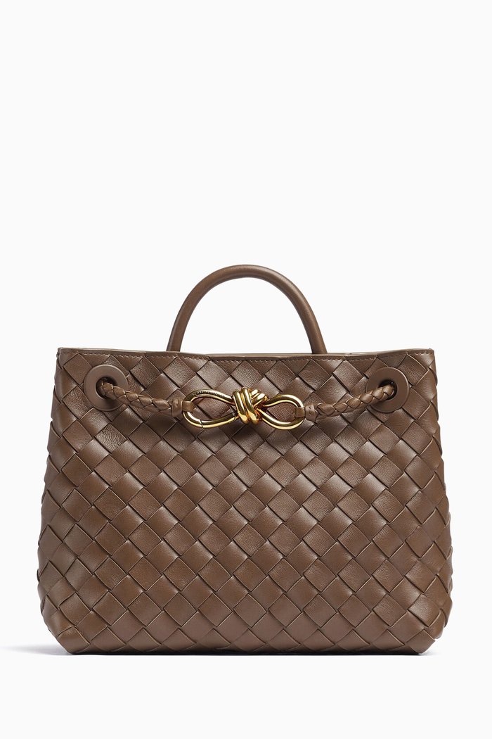 

Small Andiamo Crossbody Bag in Intrecciato Leather, Grey