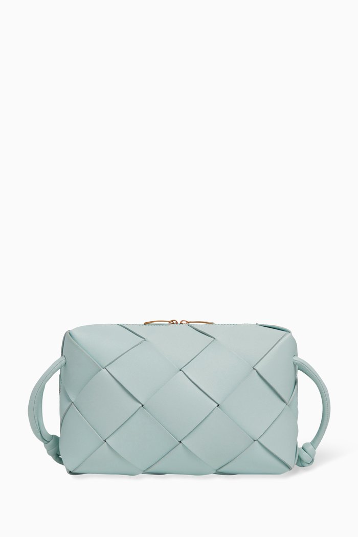 

Small Cassette Camera Bag in Intrecciato Leather, Blue