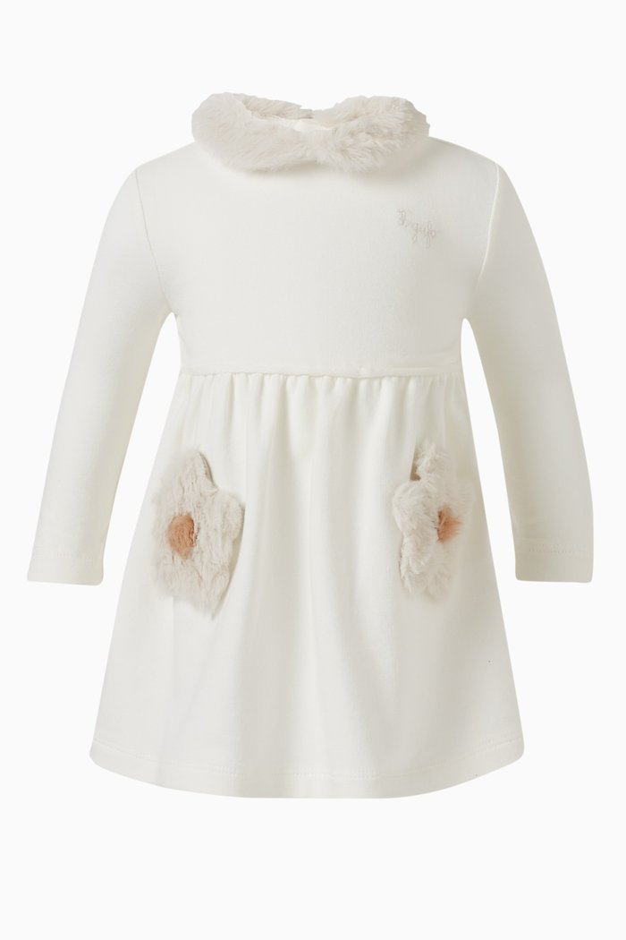 

Floral-appliqué Dress in Stretch-cotton, White