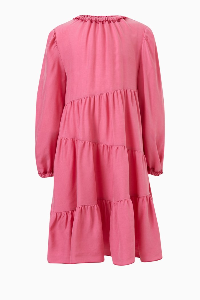 Asymmetric Tiered Dress, Pink