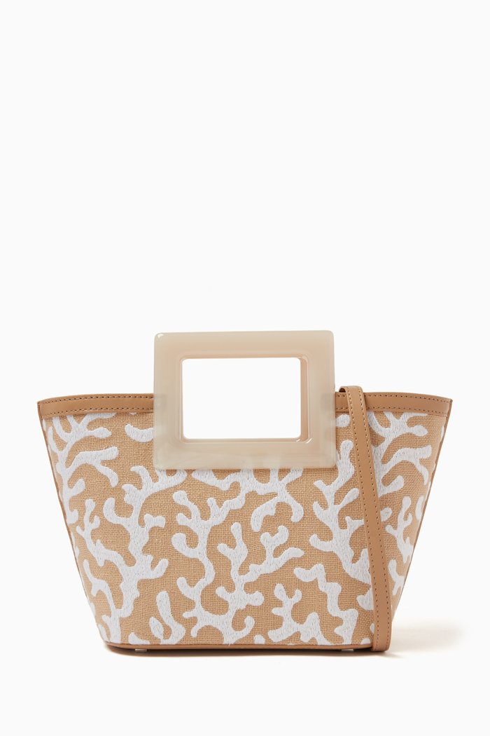 Micro Riviera Embroidered Tote Bag in Canvas, White